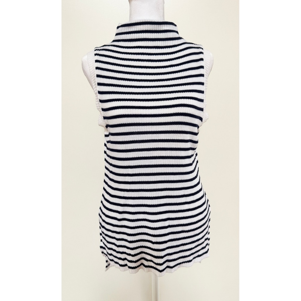 Cotton Emporium Striped Knit Sleeveless Turtleneck Top White Black Sweater Sz XL